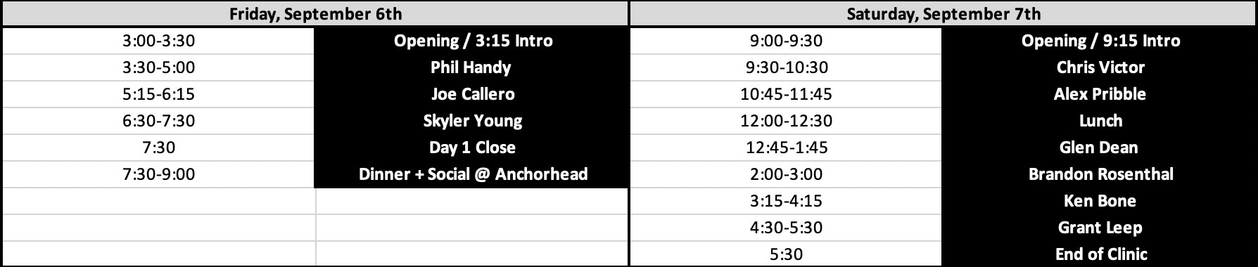 Speaker Schedule